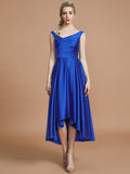 A-Line/Princess V-neck Satin Asymmetrical Sleeveless Bridesmaid Dresses TPP0005395