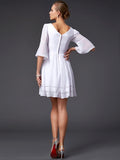 A-Line/Princess V-neck 1/2 Sleeves Beading Short Chiffon Bridesmaid Dresses TPP0005089