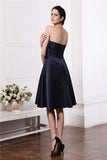 A-Line/Princess Strapless Sleeveless Pleats Hand-Made Flower Short Elastic Woven Satin Bridesmaid Dresses TPP0005843