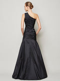 A-Line/Princess One-Shoulder Sleeveless Pleats Long Taffeta Bridesmaid Dresses TPP0005085