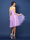 A-Line/Princess Strapless Pleats Sleeveless Short Satin Bridesmaid Dresses TPP0005499