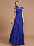 A-Line/Princess Scoop Short Sleeves Chiffon Floor-Length Bridesmaid Dresses TPP0005597