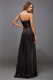 Sheath/Column One-Shoulder Sleeveless Ruffles Long Satin Bridesmaid Dresses TPP0005611