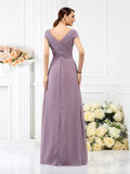 A-Line/Princess V-neck Pleats Short Sleeves Long Chiffon Bridesmaid Dresses TPP0005128