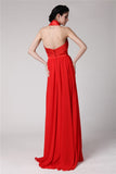 Sheath/Column Halter Sleeveless Pleats Long Elastic Woven Satin Chiffon Bridesmaid Dresses TPP0005653