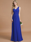 A-Line/Princess V-neck Chiffon Floor-Length Sleeveless Bridesmaid Dresses TPP0005466