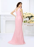 Trumpet/Mermaid V-neck Hand-Made Flower Sleeveless Long Chiffon Bridesmaid Dresses TPP0005122