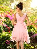 A-Line/Princess V-neck Ruffles Sleeveless Short Chiffon Bridesmaid Dresses TPP0005015