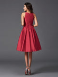 A-Line/Princess Scoop Ruffles Sleeveless Short Taffeta Bridesmaid Dresses TPP0005721