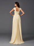 A-Line/Princess Straps Ruffles Sleeveless Long Chiffon Bridesmaid Dresses TPP0005470