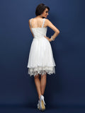 A-Line/Princess V-neck Lace Sleeveless Short Bridesmaid Dresses TPP0005236