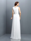 Sheath/Column V-neck Sleeveless Long Chiffon Bridesmaid Dresses TPP0005637