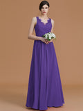 A-Line/Princess V-neck Sleeveless Floor-Length Ruffles Chiffon Bridesmaid Dresses TPP0005697