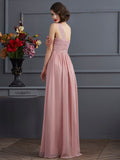 Sheath/Column One-Shoulder Sleeveless Pleats Long Chiffon Bridesmaid Dresses TPP0005791