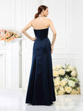 Sheath/Column Strapless Sleeveless Long Satin Bridesmaid Dresses TPP0005642