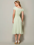 Sheath/Column Bateau Short Sleeves Ruffles Short Chiffon Bridesmaid Dresses TPP0005029