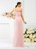 Sheath/Column Strapless Hand-Made Flower Sleeveless Long Chiffon Bridesmaid Dresses TPP0005538