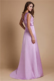 A-Line/Princess V-neck Long Sleeveless Elastic Woven Satin Bridesmaid Dresses TPP0005409