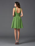 A-Line/Princess Straps Ruffles Sleeveless Short Silk like Satin Bridesmaid Dresses TPP0005743