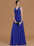 A-Line/Princess V-neck Sleeveless Floor-Length Beading Chiffon Bridesmaid Dresses TPP0005456