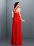 A-Line/Princess V-neck Pleats Sleeveless Long Chiffon Bridesmaid Dresses TPP0003797