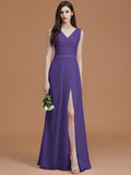 A-Line/Princess V-neck Sleeveless Floor-Length Ruched Chiffon Bridesmaid Dresses TPP0005284