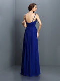 A-Line/Princess V-neck Pleats Sleeveless Long Chiffon Bridesmaid Dresses TPP0005530