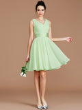 A-Line/Princess V-neck Sleeveless Sash/Ribbon/Belt Short/Mini Chiffon Bridesmaid Dresses TPP0005048