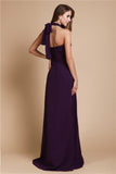 A-Line/Princess Halter Sleeveless Long Ruffles Chiffon Bridesmaid Dresses TPP0005483