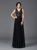 A-Line/Princess V-neck Lace Sleeveless Long Chiffon Mother of the Bride Dresses TPP0007265