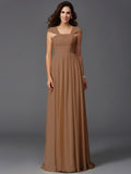 A-Line/Princess Straps Ruffles Sleeveless Long Chiffon Bridesmaid Dresses TPP0005470