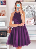 A-Line/Princess Sleeveless Beading Tulle Halter Short/Mini Homecoming Dresses TPP0004685