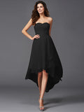 A-Line/Princess Sweetheart Ruffles Sleeveless High Low Chiffon Bridesmaid Dresses TPP0005195