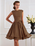 Sheath/Column High Neck Sleeveless Sash/Ribbon/Belt Short Chiffon Bridesmaid Dresses TPP0005092