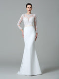 Trumpet/Mermaid Jewel Lace Long Sleeves Long Satin Wedding Dresses TPP0006249