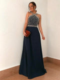 A-Line/Princess Chiffon Floor-Length Sleeveless Halter Beading Dresses TPP0004793