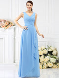 Sheath/Column V-neck Beading Sleeveless Long Chiffon Bridesmaid Dresses TPP0005417