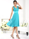 A-Line/Princess V-neck Sleeveless Short Chiffon Bridesmaid Dresses TPP0005239