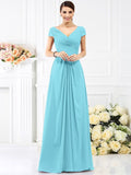 A-Line/Princess V-neck Pleats Short Sleeves Long Chiffon Bridesmaid Dresses TPP0005128