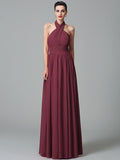 A-Line/Princess Halter Ruffles Sleeveless Long Chiffon Bridesmaid Dresses TPP0005403