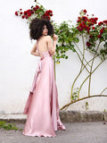 A-Line/Princess Silk like Satin Sleeveless Sash/Ribbon/Belt Spaghetti Straps Floor-Length Dresses TPP0004751