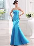 Sheath/Column Strapless Sleeveless Long Pleats Satin Bridesmaid Dresses TPP0005434