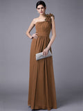 Sheath/Column One-Shoulder Sleeveless Pleats Long Chiffon Bridesmaid Dresses TPP0005498