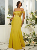 Sheath/Column Stretch Crepe Sequin Off-the-Shoulder Sleeveless Floor-Length Bridesmaid Dresses TPP0004976