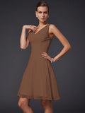 A-Line/Princess V-neck Sleeveless Pleats Short Chiffon Bridesmaid Dresses TPP0005099