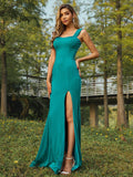 Sheath/Column Jersey Ruffles Straps Sleeveless Sweep/Brush Train Bridesmaid Dresses TPP0004999