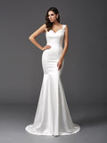 Trumpet/Mermaid Straps Beading Sleeveless Long Satin Wedding Dresses TPP0006216