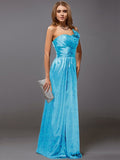 Sheath/Column One-Shoulder Sleeveless Ruffles Long Satin Bridesmaid Dresses TPP0005611