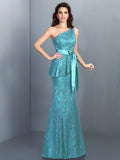 Trumpet/Mermaid One-Shoulder Lace Sleeveless Long Lace Bridesmaid Dresses TPP0005307