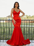 Trumpet/Mermaid Satin Ruffles Sweetheart Sleeveless Sweep/Brush Train Dresses TPP0001575